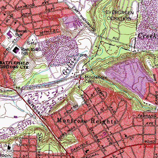 Topographic Map of Workman's Circle Cemetery of Richmond, VA