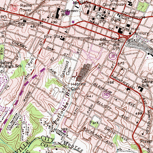 Topographic Map of Hebrew Cemetery - Charlottesville, VA