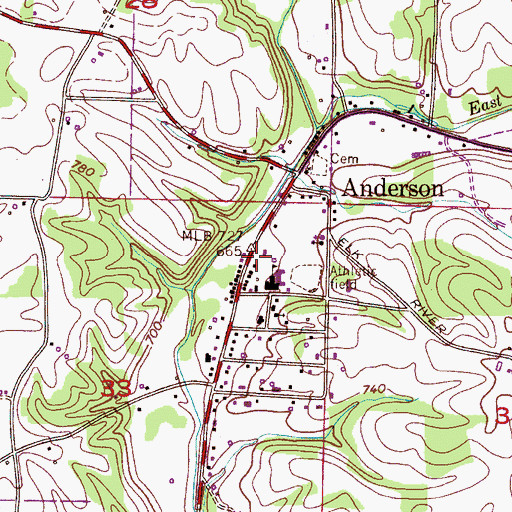 Topographic Map of Anderson Post Office, AL