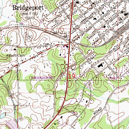 Topographic Map of Bridgeport Post Office, AL