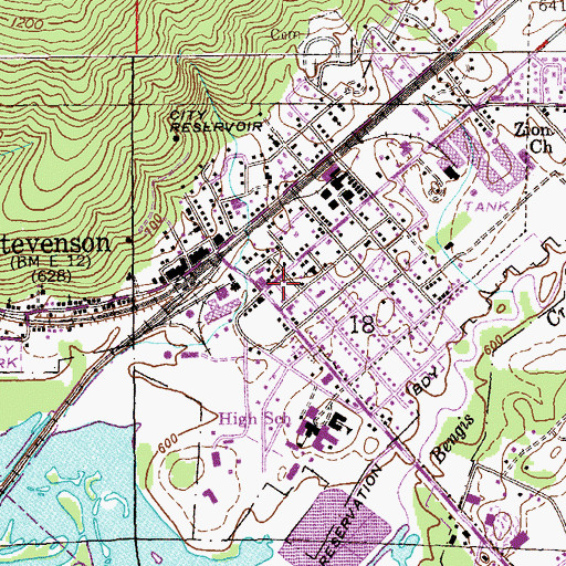 Topographic Map of Stevenson Post Office, AL