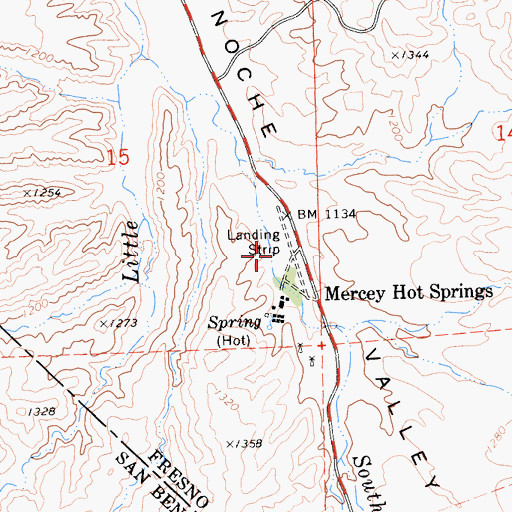 Topographic Map of Mercey Hot Springs Airport, CA