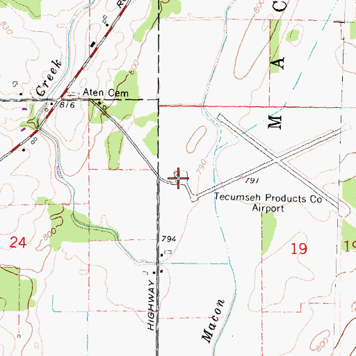 Topographic Map of Tecumseh Mills Airport, MI