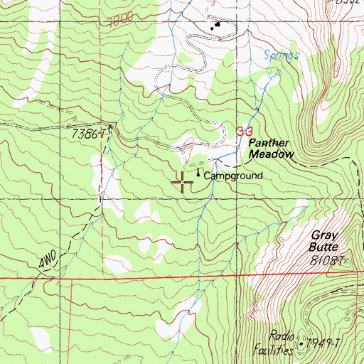 Topographic Map of Panther Meadows Campground, CA