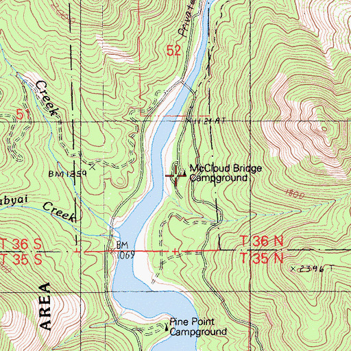 Topographic Map of McCloud Bridge Campground, CA