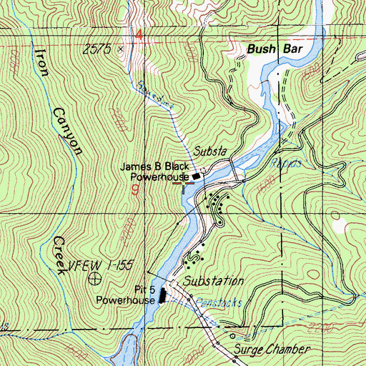 Topographic Map of James B Black Powerhouse, CA