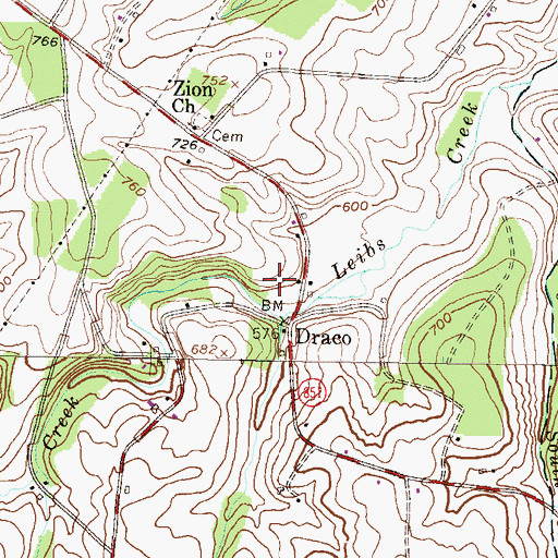 Topographic Map of Draco Airport, PA