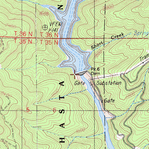 Topographic Map of Pit Six Dam, CA