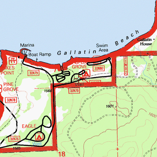 Topographic Map of Aspen Grove Campground, CA