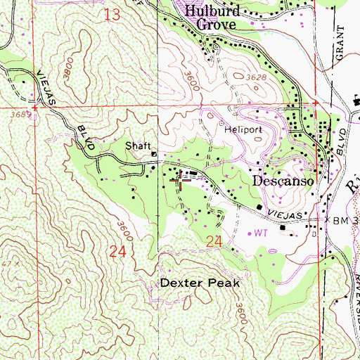 Topographic Map of Descanso Fire Station, CA