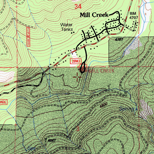 Topographic Map of Mill Creek Campground, CA