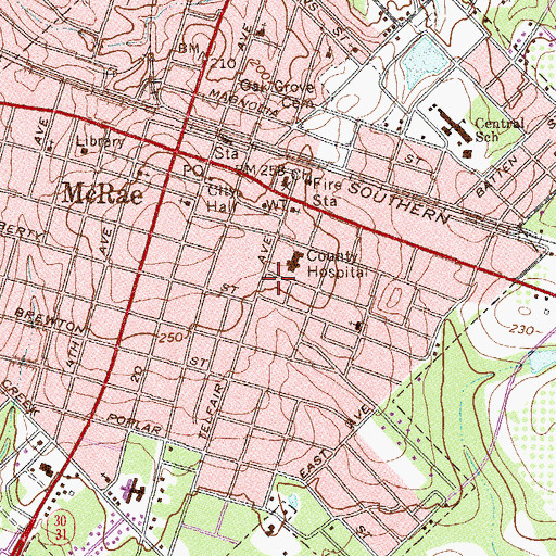 Topographic Map of City of McRae-Helena, GA