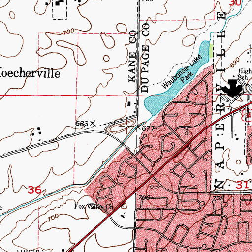 Topographic Map of Waubonsie Hill, IL