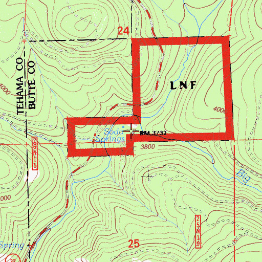Topographic Map of Soda Springs Campground, CA