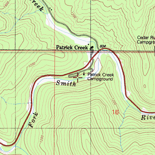 Topographic Map of Patrick Creek Campground, CA