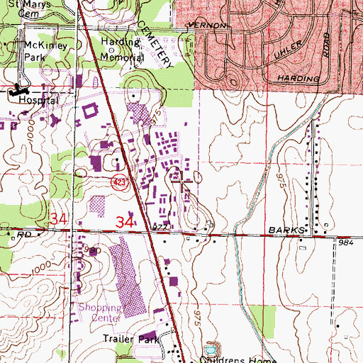 Topographic Map of Hunters Chase, OH
