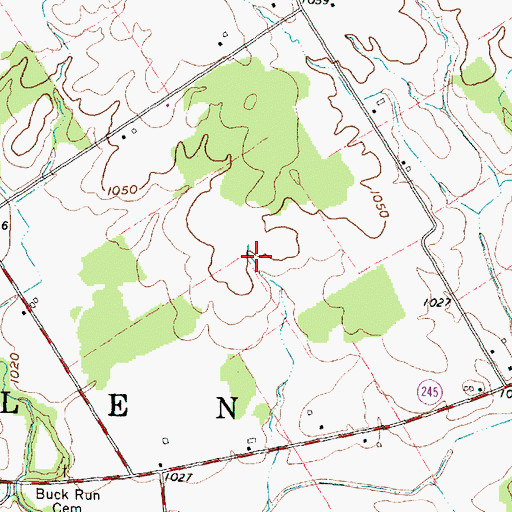 Topographic Map of Hunters Run, OH
