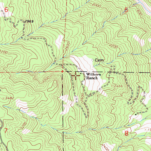 Topographic Map of Church Wilburn, CA
