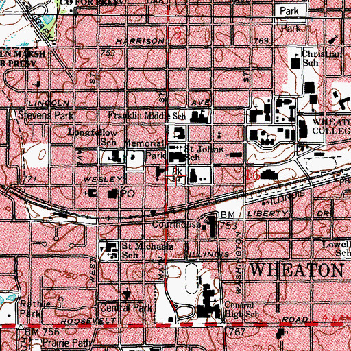 Topographic Map of Blanchard Hill, IL