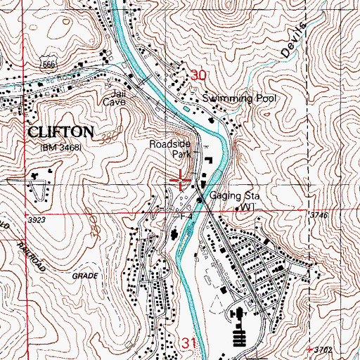 Topographic Map of Clifton, AZ