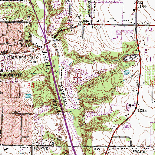 Topographic Map of Highland Park, OH