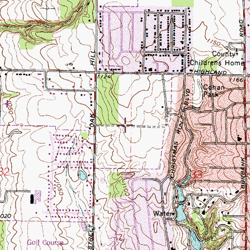 Topographic Map of The Meadows, OH