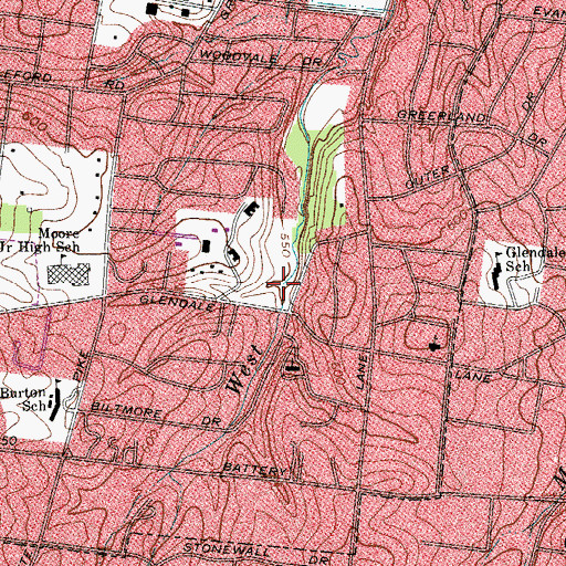 Topographic Map of Twelve Stones Creek, TN