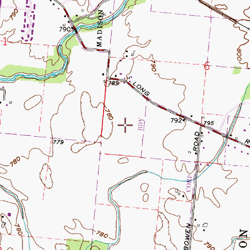 Topographic Map of Longwood, OH