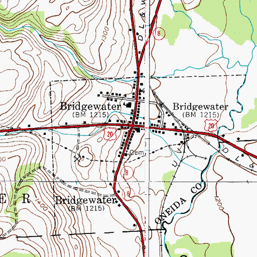 Topographic Map of Bridgewater Census Designated Place, NY