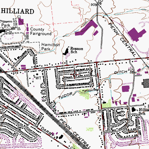 Topographic Map of Hilliard Heights, OH