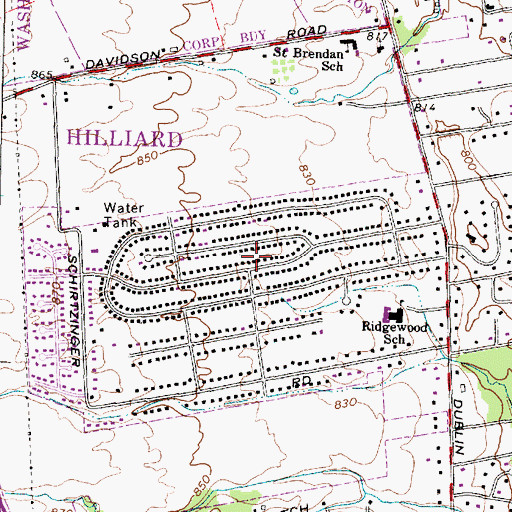 Topographic Map of Ridgewood Estates, OH