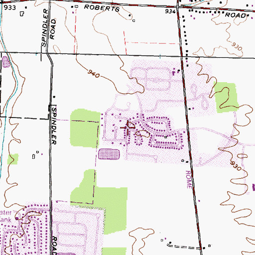 Topographic Map of The Meadows, OH