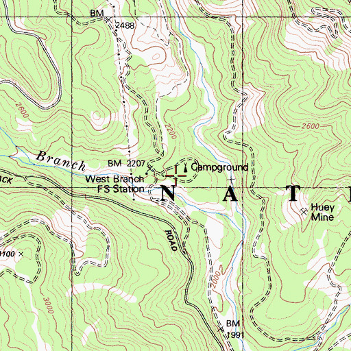 Topographic Map of West Branch Campground, CA