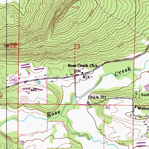 Topographic Map of Rose Creek, AR