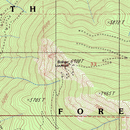 Topographic Map of Bolivar Lookout, CA