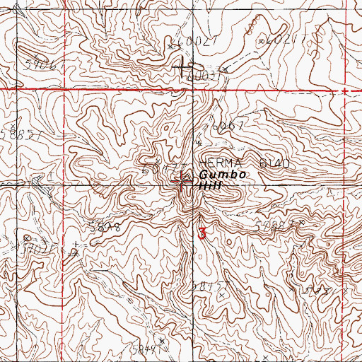 Topographic Map of Gumbo Hill, WY