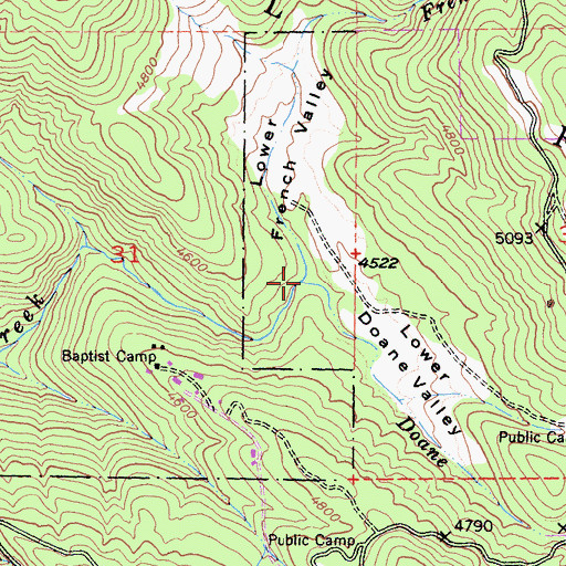 Topographic Map of Doane Valley, CA