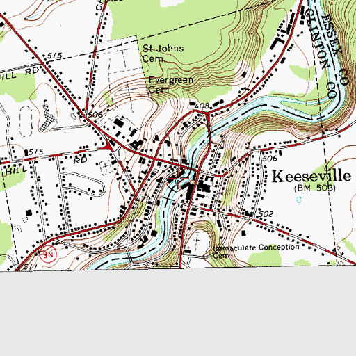 Topographic Map of Keeseville Census Designated Place, NY
