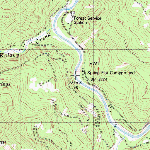 Topographic Map of Spring Flat Campground, CA