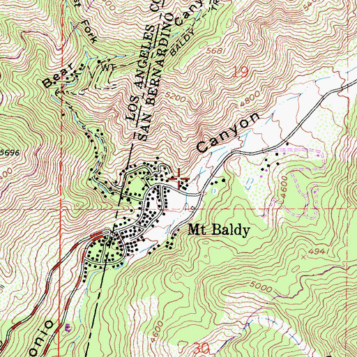 Topographic Map of Mount Baldy Forest Service Facility, CA