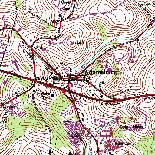 Topographic Map of Adamsburg Post Office, PA
