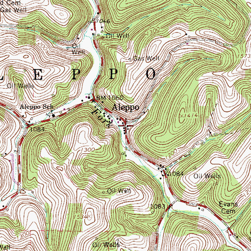 Topographic Map of Aleppo Post Office, PA