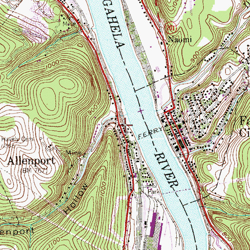 Topographic Map of Allenport Post Office, PA