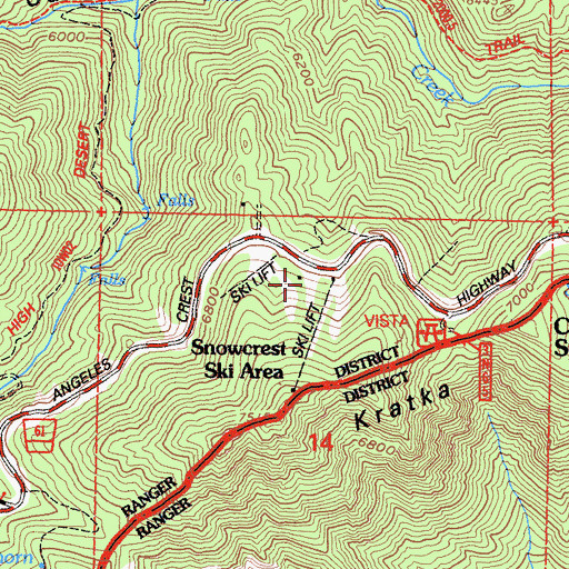 Topographic Map of Kratka Ridge Ski Area, CA