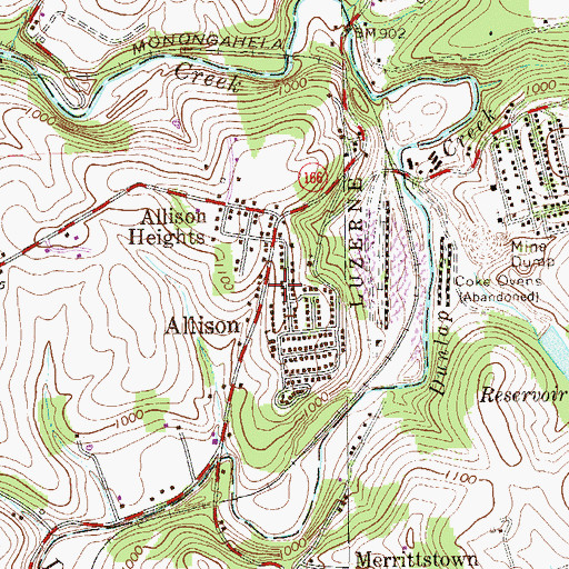 Topographic Map of Allison Post Office, PA