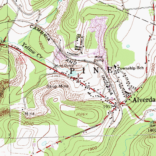 Topographic Map of Alverda Post Office, PA
