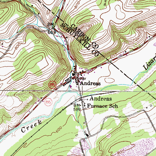 Topographic Map of Andreas Post Office, PA