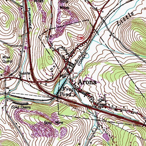 Topographic Map of Arona Post Office, PA