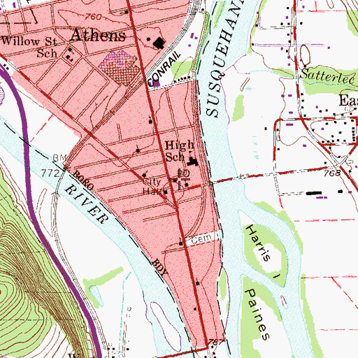 Topographic Map of Athens Post Office, PA