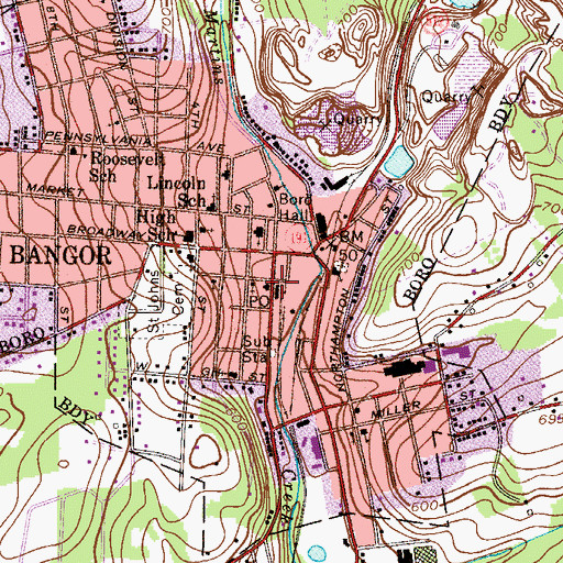 Topographic Map of Bangor Post Office, PA